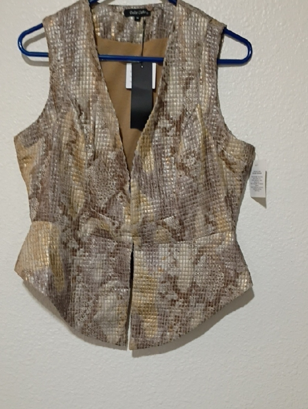 Dolce Cabo Metallic Snake-Print Peplum Vest in Gold and Tan